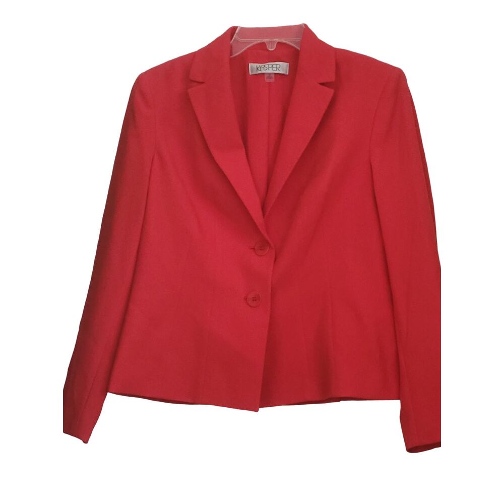Kasper Women Stretch Crepe Two-Button Size 8 Blazer Fire Red Bossgirl Powersuit